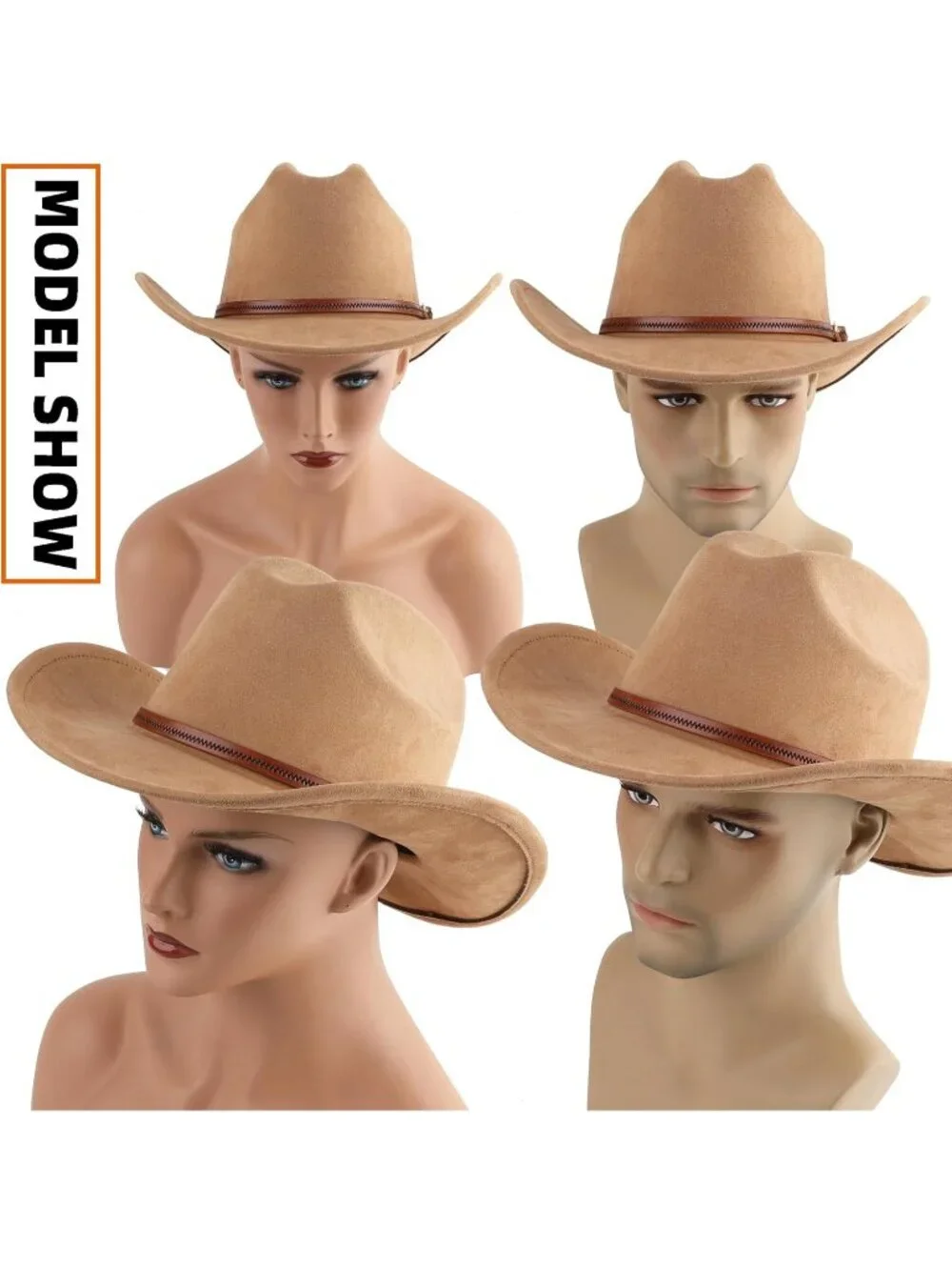 Men's Camel Faux Suede Wide Brim Western Cowgirl Cowboy Hat